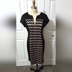 Black & Gold Lace Chevron Design Dress, Size 12 Petite, Excellent Like New Cond